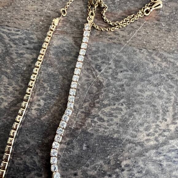 Adjustable rhinestone and ruby tone studded gold simple elegant bracelet - Picture 2 of 4